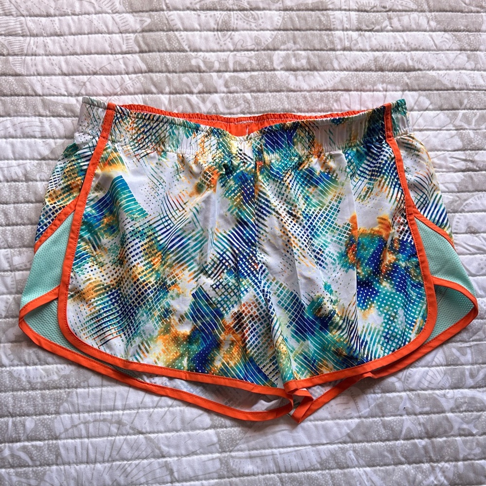 Xersion Women's Multicolor Athletic Shorts with Orange Trim